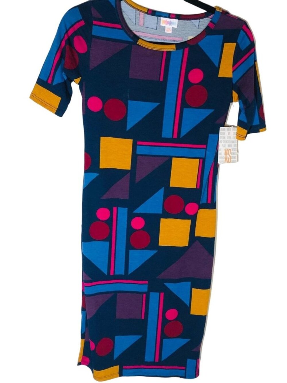 LuLaRoe Julia dress geometric blue yellow purple polyester size xs READ new
